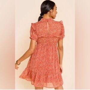 NWT Francesca’s Aleah High Neck Floral Mini Dress Rust Red Orange Size Medium XL